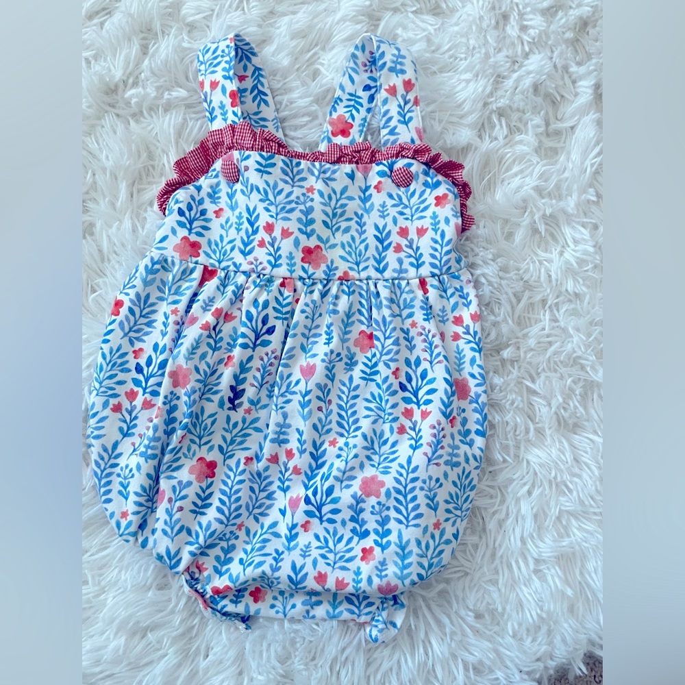 Stitchy Fish Red,White, Blue Floral 12M Girl Bubble